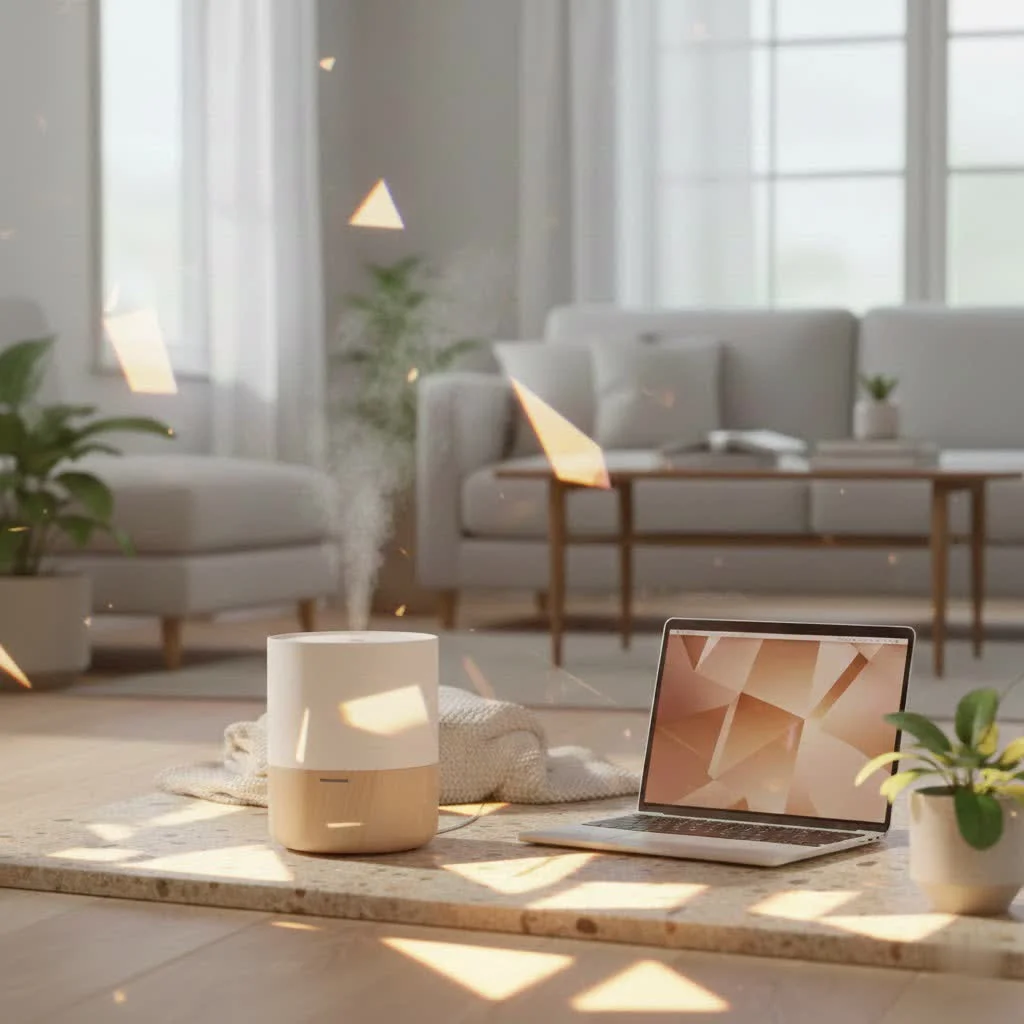 Portable humidifier creating a fine mist in a small room