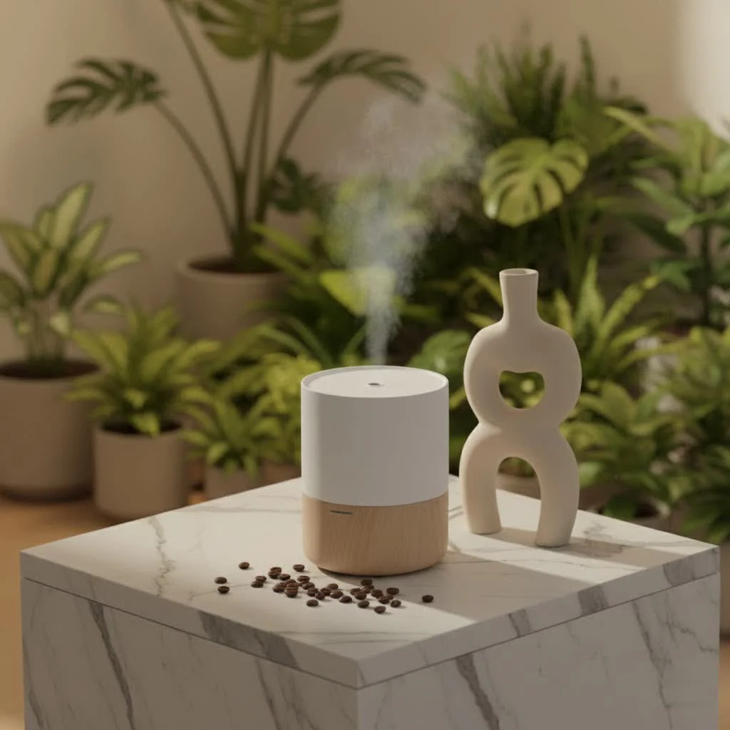 A baby sleeping peacefully in a crib with a cool mist humidifier nearby