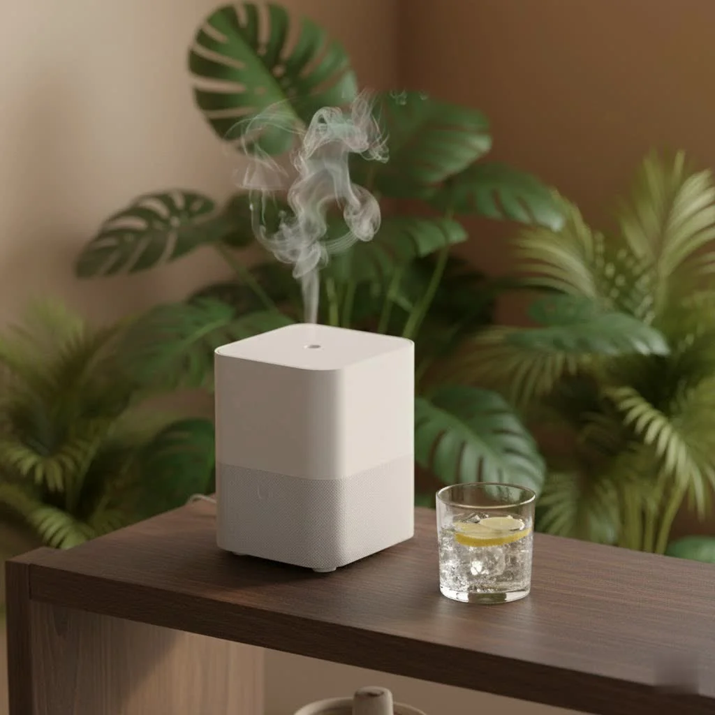Humidifier for dry skin in a modern living room