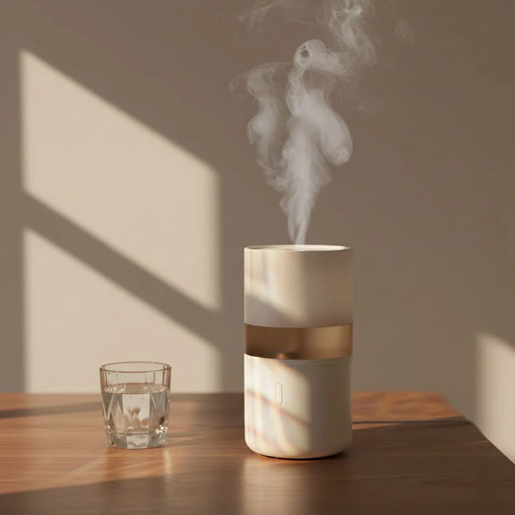 Humidifier mist soothing a person sleeping soundly