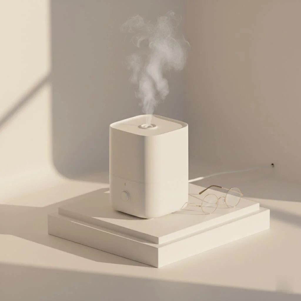 Person using a humidifier to relieve nasal congestion